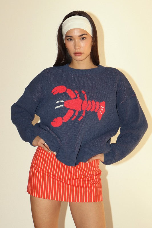 Lobster Knit Round Neck Sweater