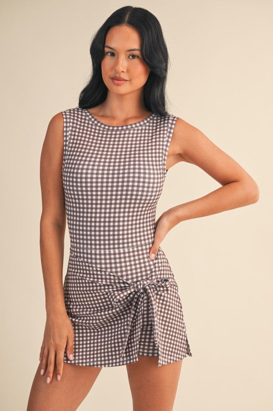 Brown Gingham Wrap Dress