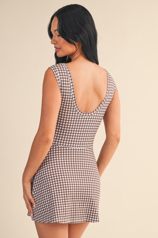 Brown Gingham Wrap Dress
