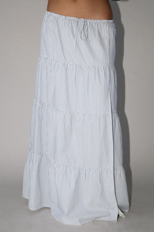 Drawstring Striped Maxi Skirt
