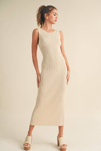 D2997   PATTERNED RIB KNITTED LONG DRESS: L / White
