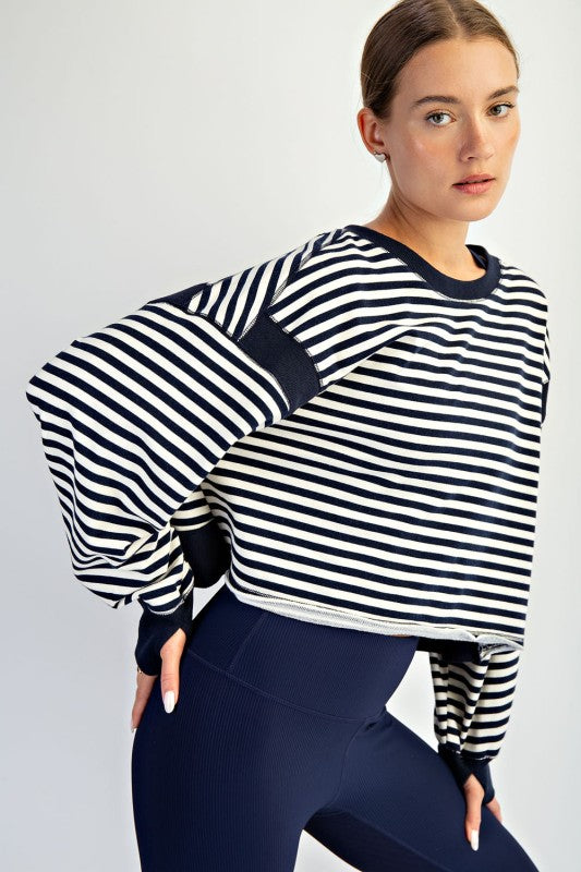 Striped Open Back Long Sleeve Top