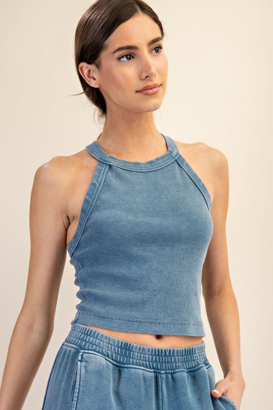 Mineral Washed Ribbed Halter Tank