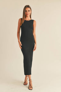 D2997   PATTERNED RIB KNITTED LONG DRESS: L / White