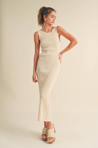 D2997   PATTERNED RIB KNITTED LONG DRESS: L / White