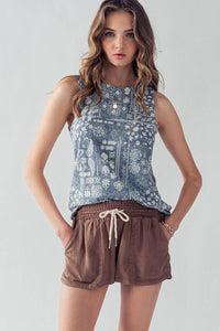 Rope Drawstring Shorts in Denim