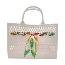 Load image into Gallery viewer, The Soleil Cutout Jelly Tote w/ Scarf: White
