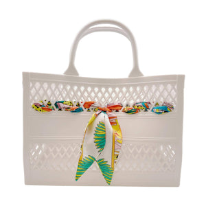 The Soleil Cutout Jelly Tote w/ Scarf: White
