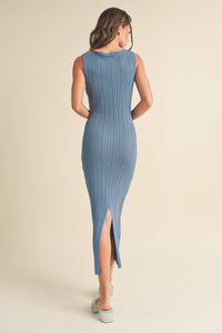 D2997   PATTERNED RIB KNITTED LONG DRESS: L / White