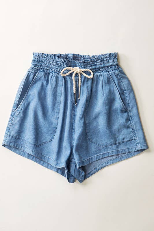 Rope Drawstring Shorts in Denim