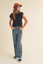 Load image into Gallery viewer, P3141   PLEAT DETAIL WIDE HEM DENIM PANTS: DENIM / L
