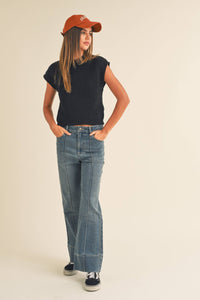 Pleated Wide leg denim pants