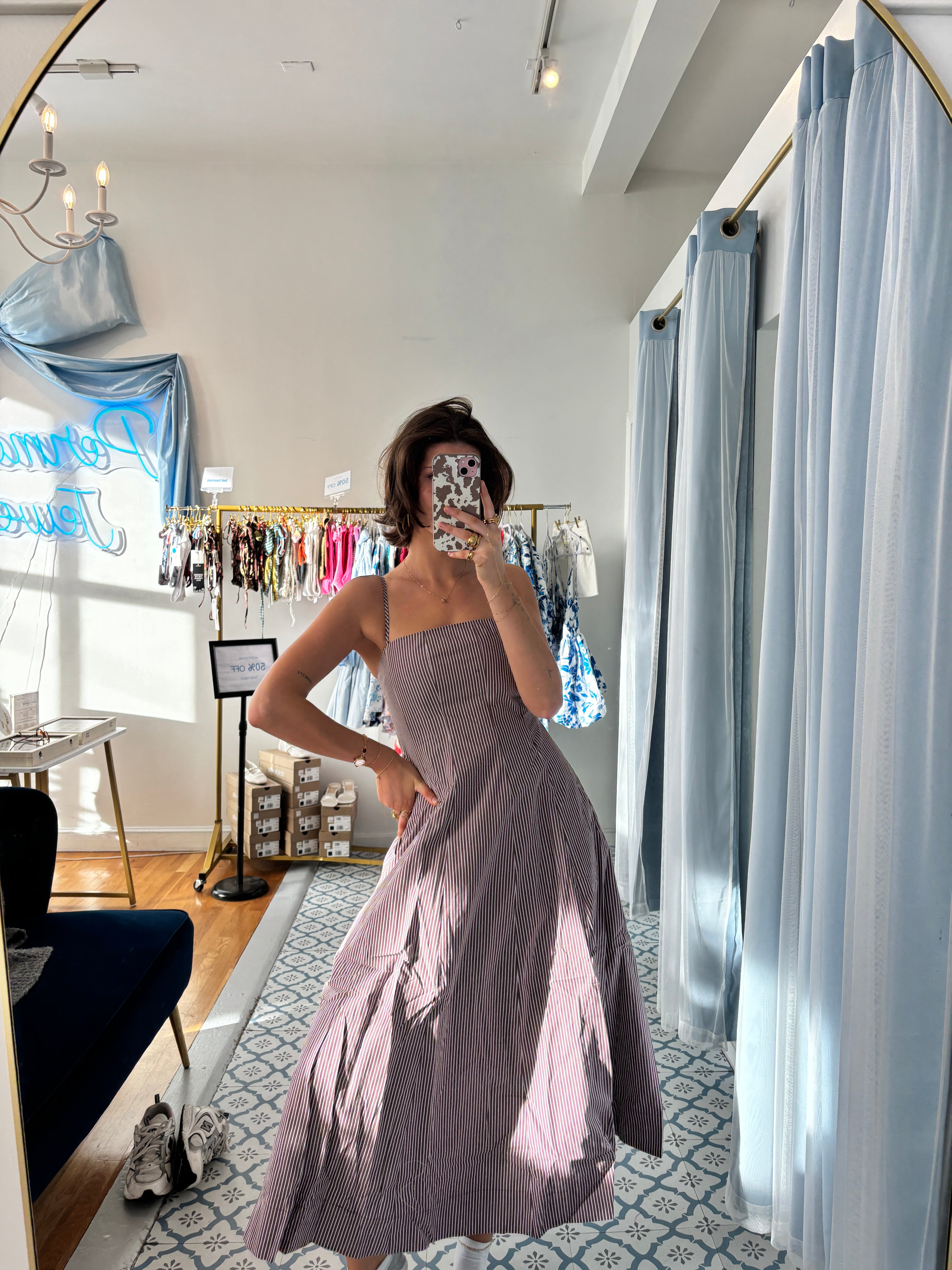 Striped Panel Midi Dress