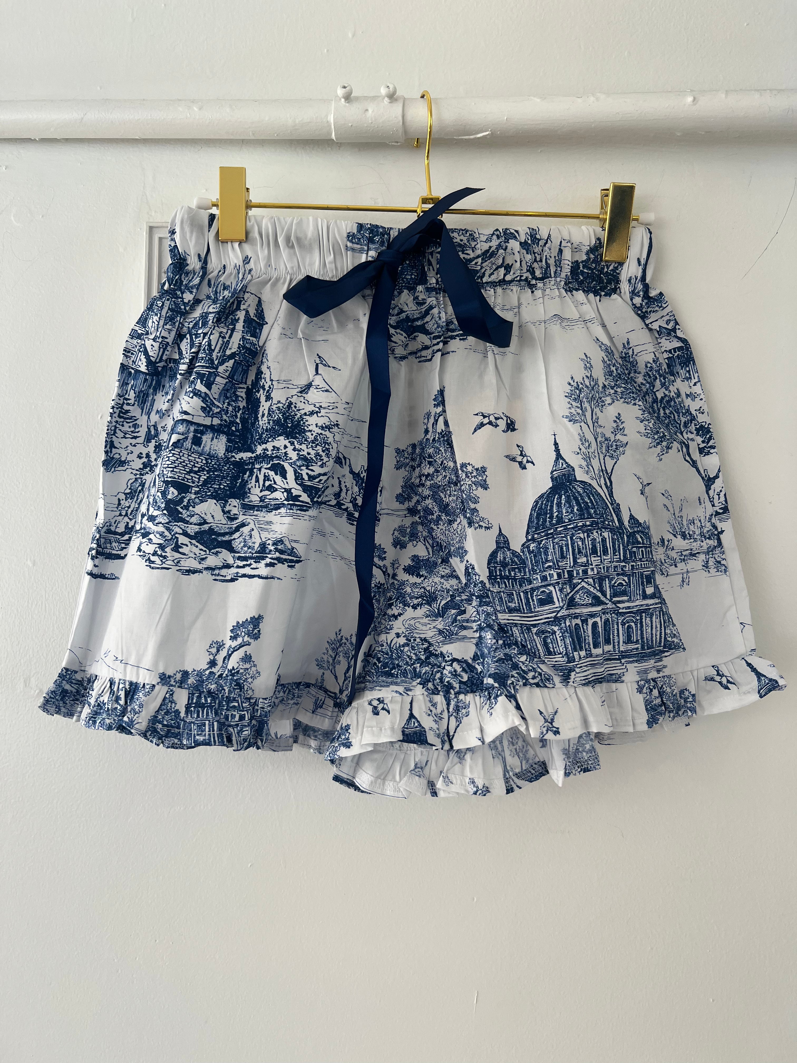 Blue Toile Pajama Shorts