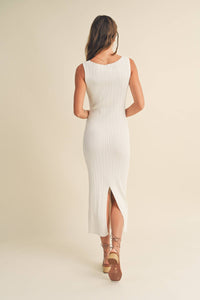 D2997   PATTERNED RIB KNITTED LONG DRESS: L / White