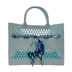 The Soleil Cutout Jelly Tote w/ Scarf: Light Blue