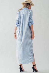 ELSIE STRIPE LONG SHIRT DRESS