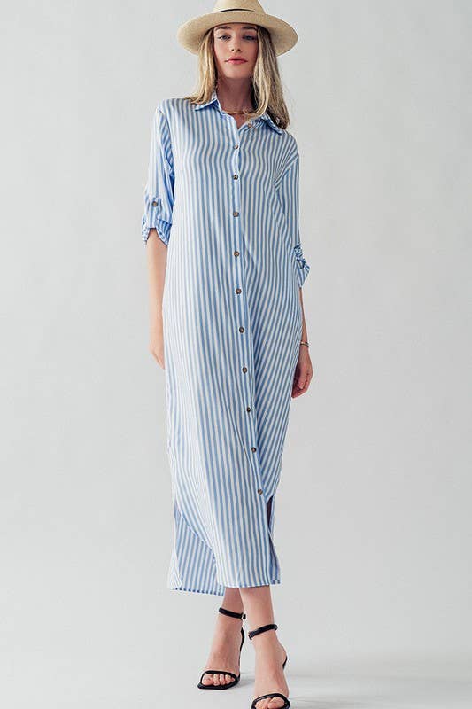 ELSIE STRIPE LONG SHIRT DRESS