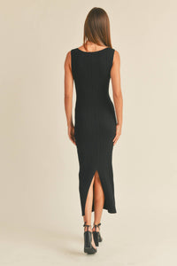 D2997   PATTERNED RIB KNITTED LONG DRESS: L / White