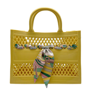The Soleil Cutout Jelly Tote w/ Scarf: Light Blue