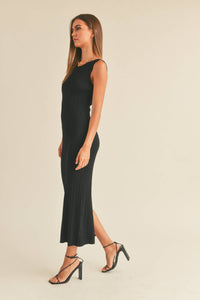 D2997   PATTERNED RIB KNITTED LONG DRESS: L / White