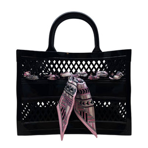 The Soleil Cutout Jelly Tote w/ Scarf: Blush