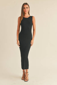 D2997   PATTERNED RIB KNITTED LONG DRESS: L / White