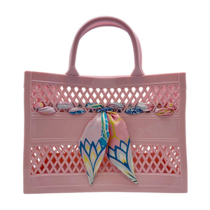 The Soleil Cutout Jelly Tote w/ Scarf: White