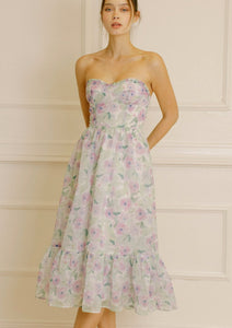 Pastel Floral Print Strapless Dress