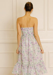 Pastel Floral Print Strapless Dress